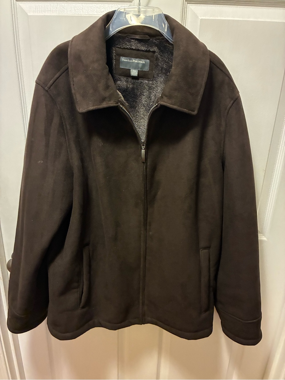 Perry Ellis portfolio faux-suede Brown Men's Zip-Front jacket refined sportswear